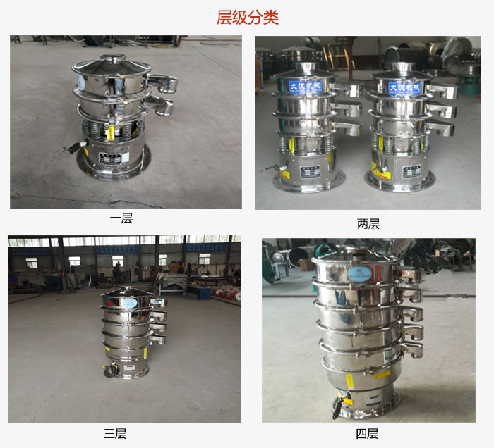 小型不銹鋼振動篩層級展示：一層，兩層，三層，四層等。