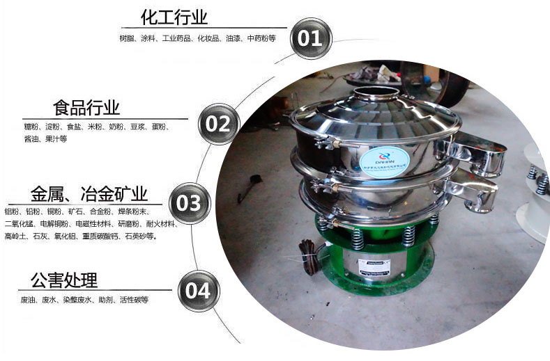 面粉振動(dòng)篩粉機(jī)適用于化工，食品，金屬、冶金，公害處理等行業(yè)