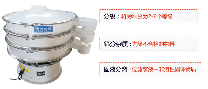 600型聚丙烯振動篩優(yōu)勢：分級：將物料京分為2-6個等級。篩分雜質(zhì)：去除不合格的物料。固液分離：過濾漿液中非溶性固體物質(zhì)。