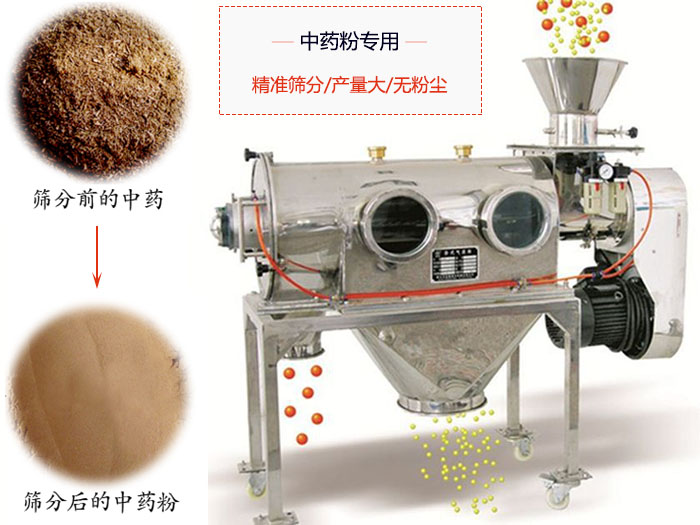 WQS50-130臥式氣流篩：中藥粉專用篩：精度篩分/產(chǎn)量大/無粉塵符合標(biāo)準(zhǔn)。