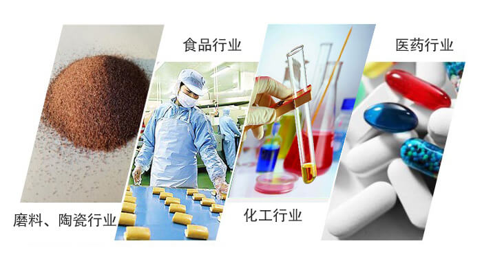 圓形旋振篩適用行業(yè)：磨料，陶瓷行業(yè)，食品行業(yè)，化工行業(yè)，醫(yī)藥行業(yè)。