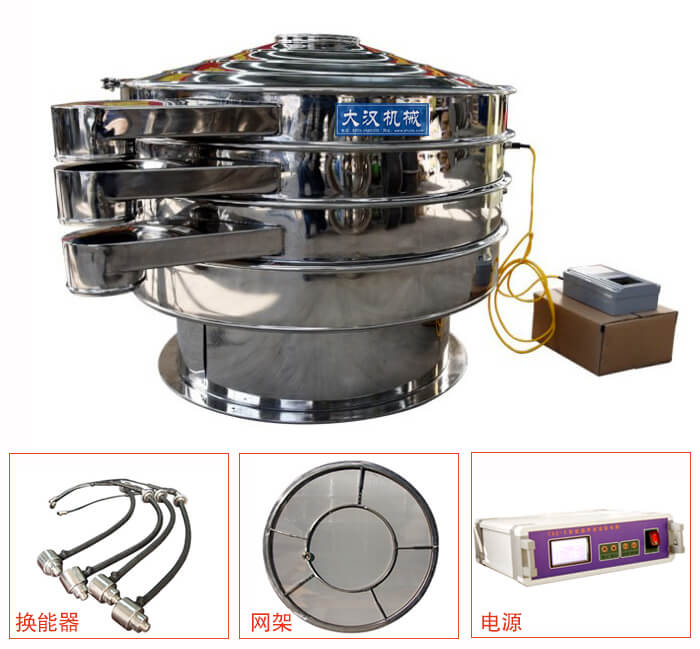  全不銹鋼超聲波振動(dòng)篩內(nèi)部組成：換能器，網(wǎng)架，電源。