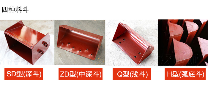 四種料斗Q型(淺斗)、H型(弧底斗)、ZD型(中深斗)SD型(深斗)展示圖