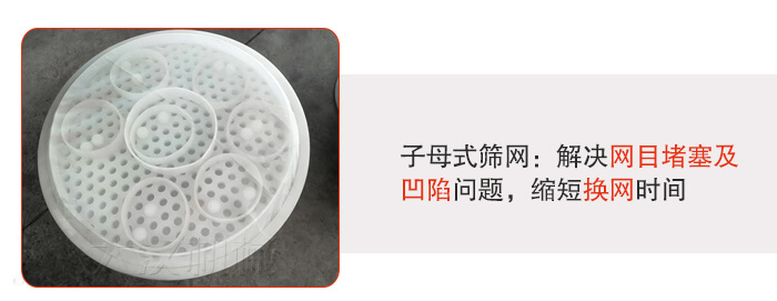 塑料防腐蝕振動篩采用子母扣式網(wǎng)架可安裝彈跳球進行清網(wǎng)，解決篩網(wǎng)堵塞問題。